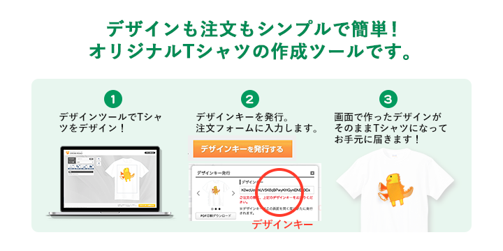 デザインも注文もシンプルで簡単!オリジナルTシャツの作成ツールです。